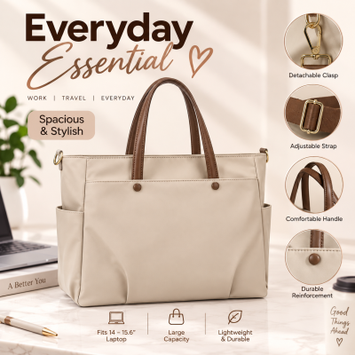 Women's Large Capacity 14" to 15.6" Laptop Tote Bag – Stylish Waterproof Work Shoulder Handbag & Crossbody Purse with Padded Compartment, Metal Base Studs & Multi-Pocket Organizers for Office, Business & Travel